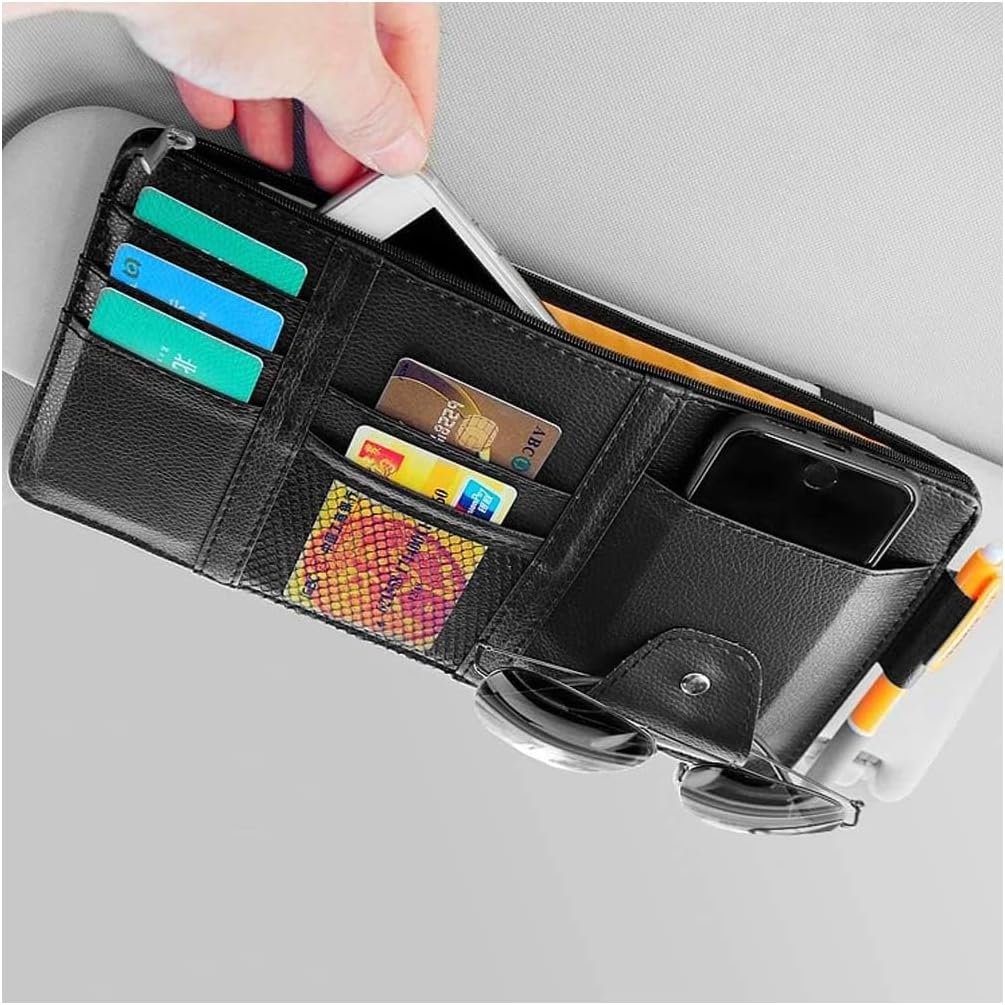 Car Visor Organizer, Auto Interior Accessories, Car Truck SUV Storage Pouch Holder, with Multi-Pocket Net Zipper (Black)