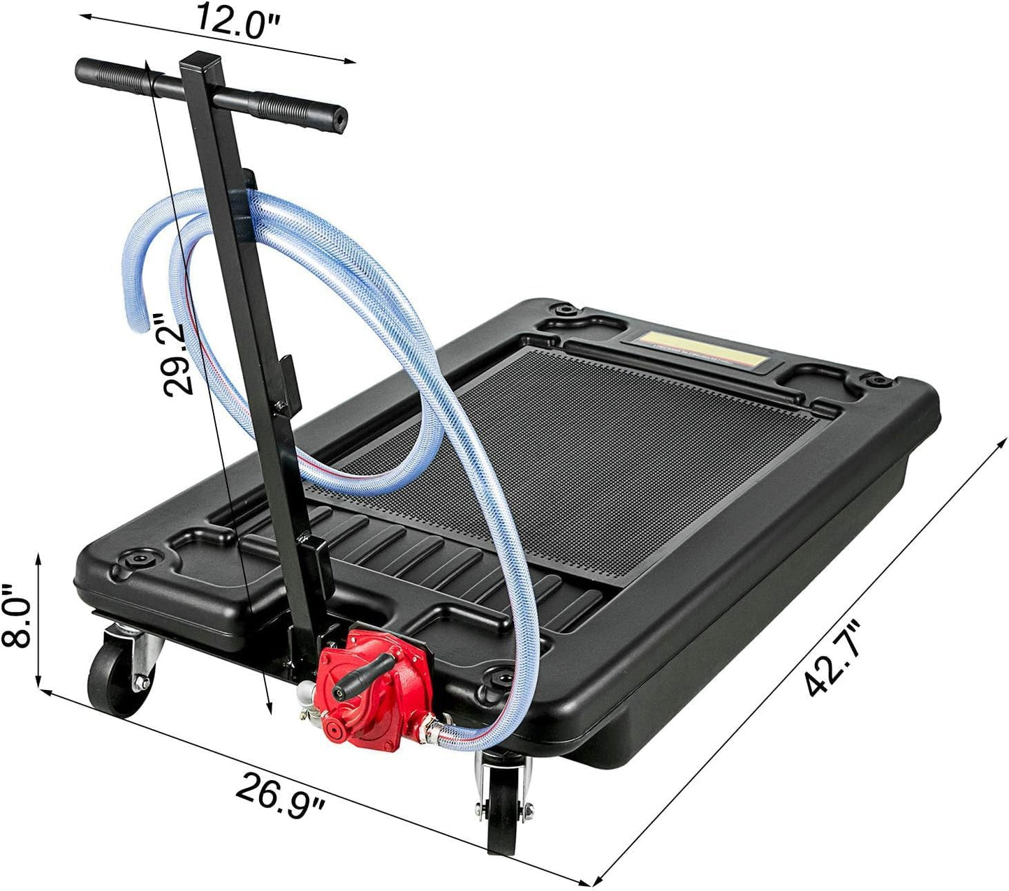 VEVOR Low Profile Oil Drain Pan, 17 Gal Capacity, Rolling Oil Drain Pan with 110V High-Flow Electric Pump, 7.2 ft Hose & T Folding Handle, Leak-proof & Corrosion-resistant, Fit for Trucks, ATVs, Black