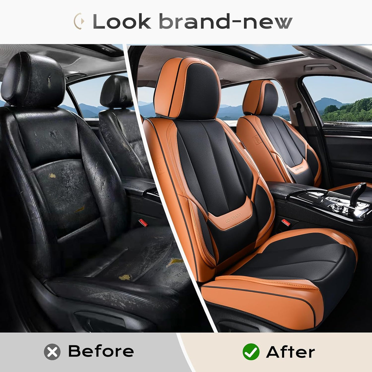 Coverado Seat Covers Full Set, Black Seat Covers for Cars 5 Seats, Car Seat Protector, Waterproof Nappa Leather Car Seat Cushion, Front and Rear Car Seat Cover Fit for Most Sedans SUV Pick-up Truck - Colors B
