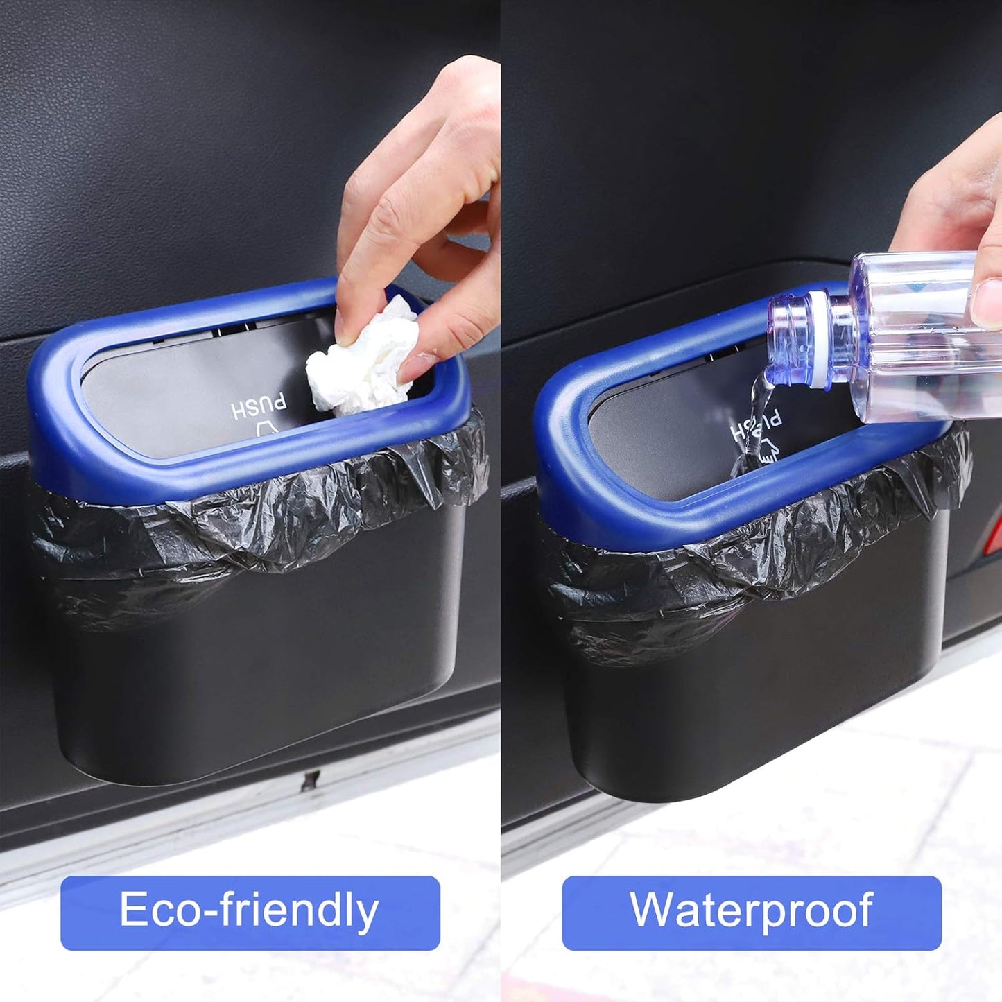 Accmor Car Trash Can with Lid, Mini Auto Dustbin Garbage Organizer Holder 2 Packs, Automotive Storage Container Bin with 60 Pcs Bags for Vehicle, Home, Office