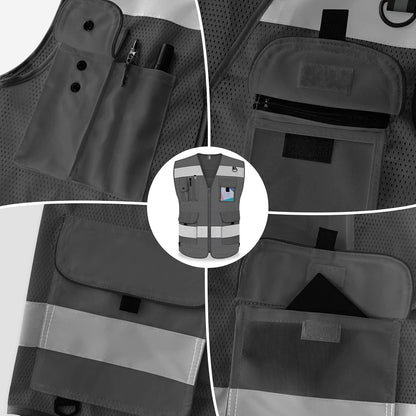 TCCFCCT Safety Vest for Men Women 9 Pockets High Visibility Vest for Safety, Reflective Work Vest with Reflective Strips, Meets ANSI/ISEA Standards, (Yellow, Large)