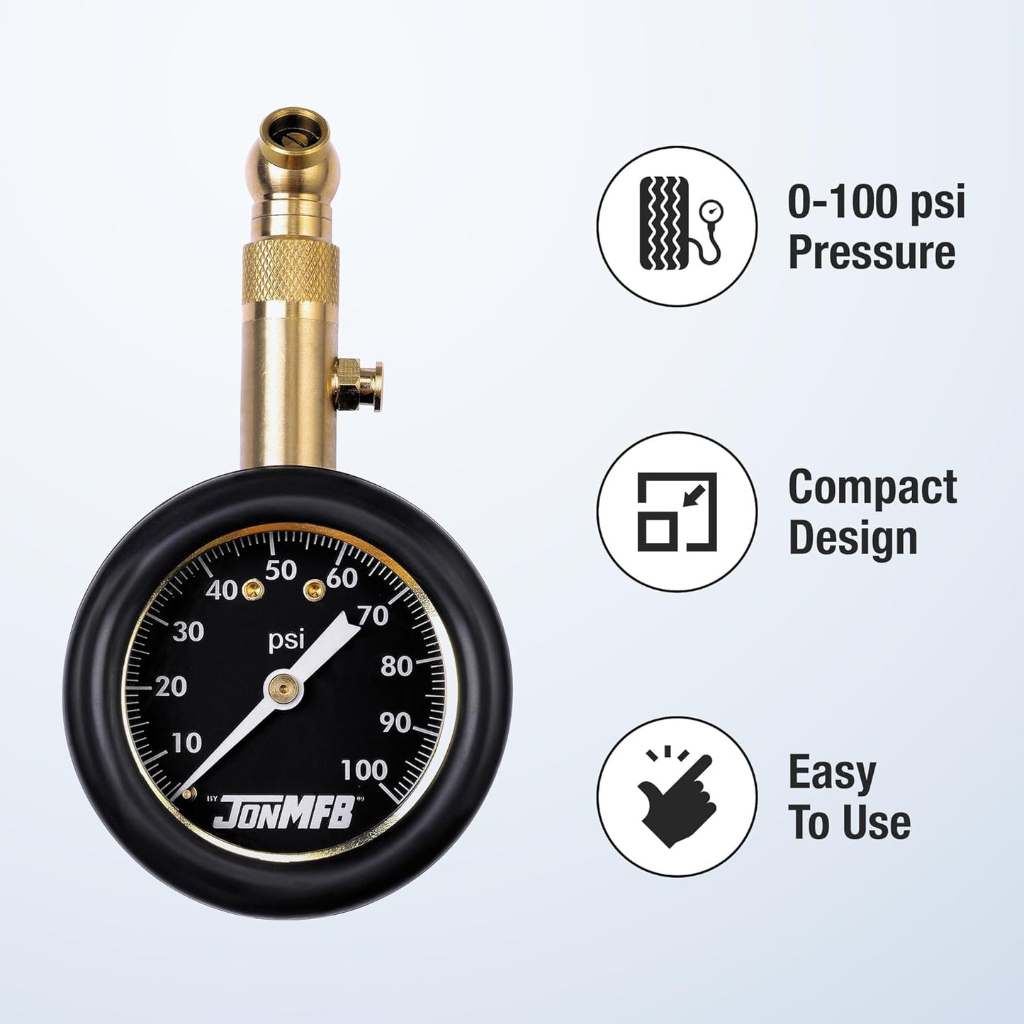Tire Pressure Gauge for Cars and Trucks. 0-100 PSI Calibrated to ANSI B.40.1 Accuracy. Large 2 Inch Easy to Read Gauge and 360 Degree Rotation for Easy Connection., 200-100R