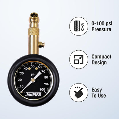 Tire Pressure Gauge for Cars and Trucks. 0-100 PSI Calibrated to ANSI B.40.1 Accuracy. Large 2 Inch Easy to Read Gauge and 360 Degree Rotation for Easy Connection., 200-100R