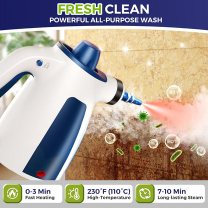 Handheld Steam Cleaner, 230°F Pressurized Steamer with No Water Spitting & Continuous Steam, 350ML Chemical-Free Deep Cleaning for Grease & Grime, 12 Accessories for Grout, Bathroom, Kitchen & Car