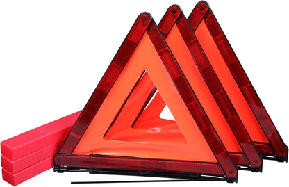 CARTMAN 3 Pack Warning Triangle Reflective Warning Road Safety Triangle Kit with Reinforced Cross Base and Carrying Case