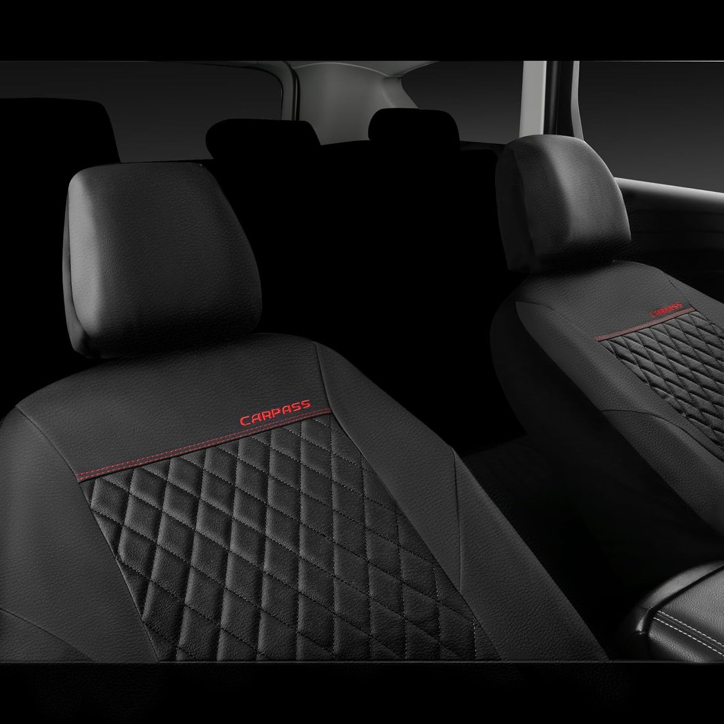 CAR PASS Quilting Leather Seat Cover Two Front Seats Only, Universal Fit Automotive Front Seat Covers Waterproof Deluxe PU Premium Vinyl Luxury for Cars Sedan Van SUV Airbag Compatible 2 Pieces,Black
