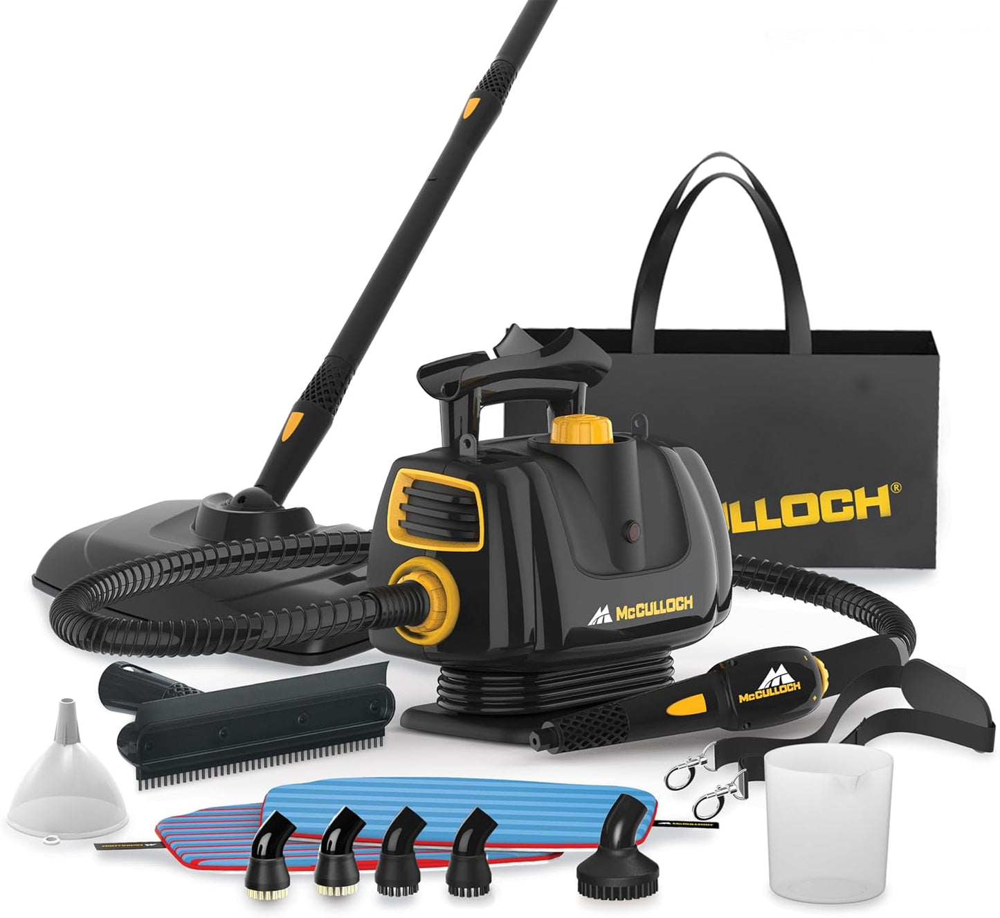 McCulloch MC1385 Deluxe Canister Steam Cleaner, 2-Hour Runtime, Chemical-Free, 23 Accessories: Mop Head, Brushes & More - Built for Home, Tile, Carpet, Furniture, & Personal Car Detailing