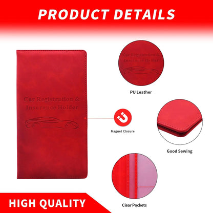 Car Registration and Insurance Card Holder - Vehicle Glove Box Document Organizer - Premium PU Leather Wallet Case - Driver License - Pink