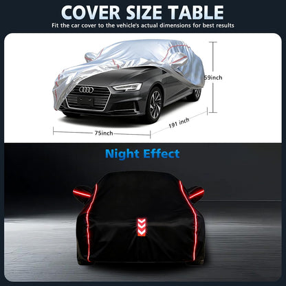 Car Cover for Sedan, Waterproof All Weather Heavy Duty, 360° Underbody Wrap Windproof Design, Quick Install Outdoor Vehicle Cover, Fits 186-193 in