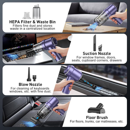 KMM Handheld Car Vacuum Cleaner, 9000Pa Vacuum Cleaner and Air Duster, 120W High Power Hand Held Vacuum with LED Light and Multi-Nozzles for Car, Home, Office, Pet