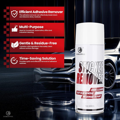 Donkeypro Adhesive Remover - 15 fl.oz Sticker Remover Spray with Scraper, Safely Removes Sticky Residue, Grease, Tape, Labels, Decals, Tree Sap, Bug, Tar, Wax on Car Paint & Glass
