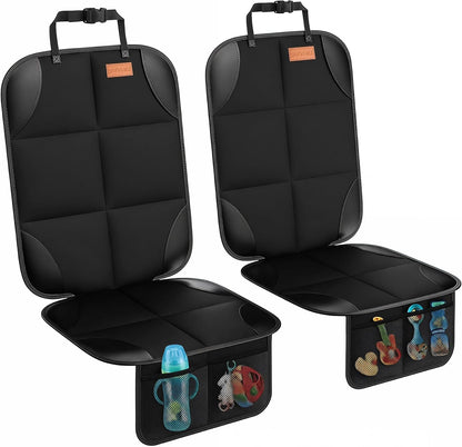 SMART ELF Car Seat Protector, 2Pack Seat Protector Protect Child Seats with Thickest Padding and Non-Slip Backing Mesh Pockets for Baby and Pet,Sedan SUV Truck (Black)