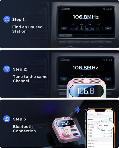 JOYROOM 81W Bluetooth 6.0 Car Adapter Wireless FM Radio Transmitter | [PD45W & QC36W] Fast Charge, Dual Mics for Clear Call, HiFi Deep Bass, LED Light, Support USB Drive, Ideal for Road Trips