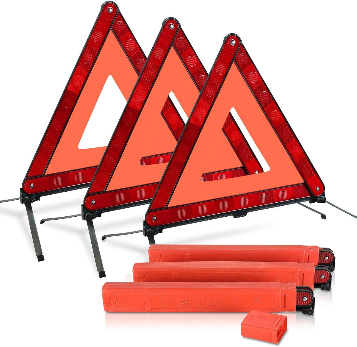 NATGAI 3 Pack Emergency Warning Triangles, Reflective Roadside Safety Triangle Kit with Storage Case, Foldable Hazard Reflective Triangles for Vehicles, Car Breakdowns, and Roadside Emergencies