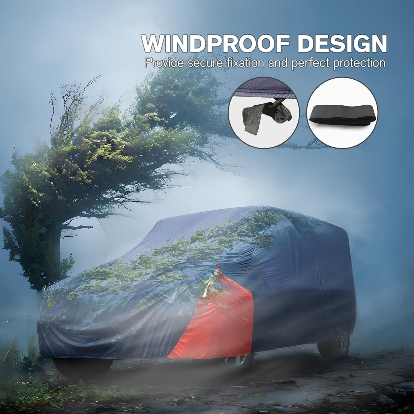 Car Cover Waterproof All Weather for Automobiles, 6 Layers Outdoor Full Exterior Cover Rain Sun UV Snowproof Protection with Zipper Cotton, Mirror Pocket for Sedan (190-195 inch)