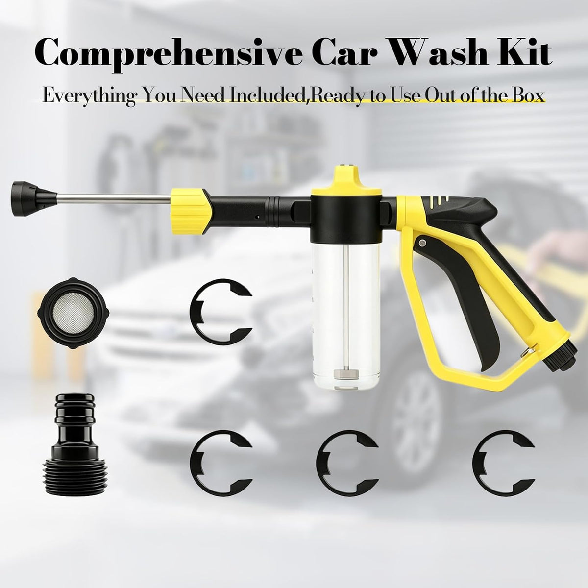 Car Wash Foam Gun for Garden Hose - High Pressure Foam Cannon Car Wash Kit with 3 Spray Modes - Professional Car Wash Hose Sprayer for Cars, Trucks, RVs, Motorcycles & More, Yellow