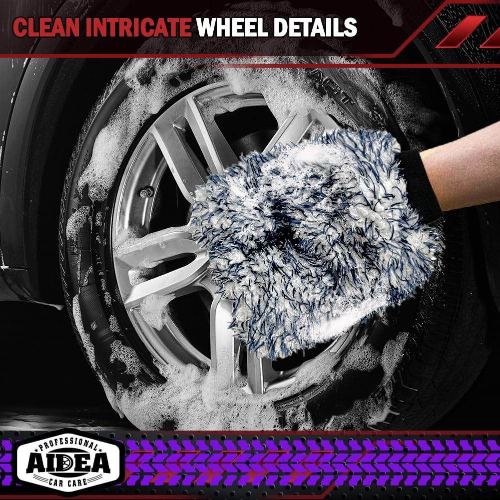 AIDEA Car Wash Mitt Microfiber, 1PK-Scratch-Free& Lint-Free, Premium Chenille Microfiber Mitt Car Wash Brush-Green Regular Size (7.12''X10.14'')