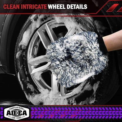 AIDEA Car Wash Mitt Microfiber, 1PK-Scratch-Free& Lint-Free, Premium Chenille Microfiber Mitt Car Wash Brush-Green Regular Size (7.12''X10.14'')