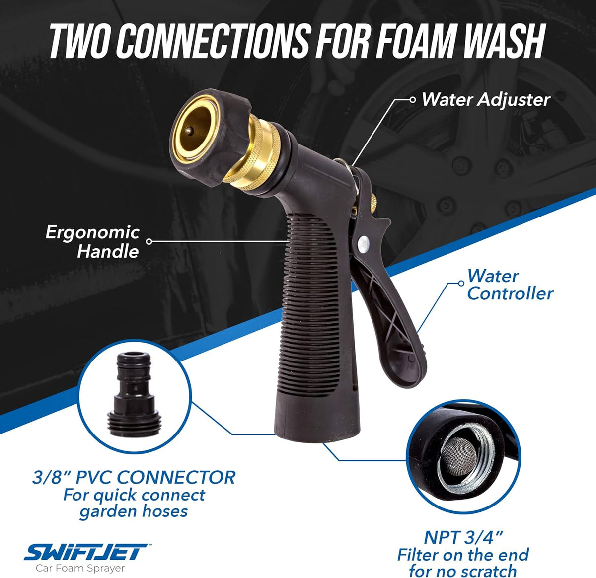 SwiftJet Car Wash Foam Gun + Microfiber Wash Mitt - Foam Cannon Works with Any Soap - Garden Hose Car Foam Sprayer - Car Wash Kit - Car Accessories Foam Blaster (Orange Foam Gun with Mitt)