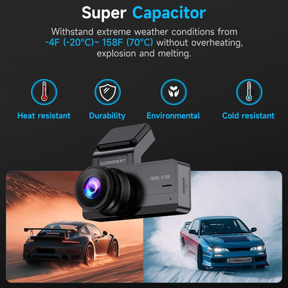 Ecomoment Dash Cam Front and Rear, 2.5K+1080P Car Camera with 32GB Card | WDR Night Vision, G-Sensor, 24H Parking Monitor, 3.16" IPS Screen, 170° Wide Angle, Supports up to 256GB Card