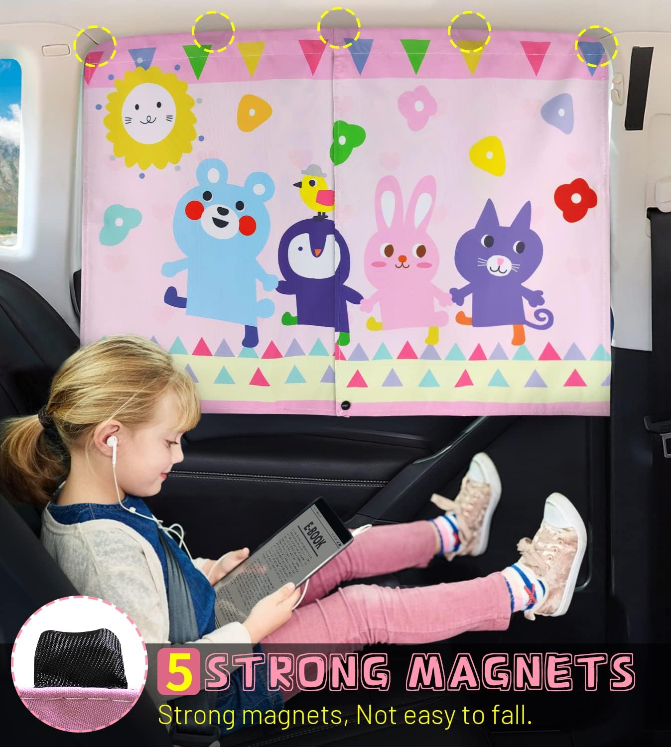 Car Window Shades, 2 PCS Magnetic Double Layer Auto Sun Shade for Side Windows Privacy Full Covers/Half Shade Options Back Car Window Curtains for Baby Protection