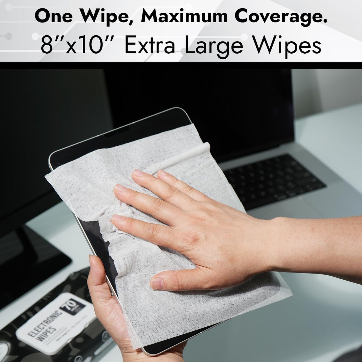 Air Jungles Electronic Wipes Screen Cleaner 70 Count, No Cloth Needed, XL 8"x10" Cleaning for LED Screen, TVs, Computer, Tablet, Phone, Laptops, Monitor, Smart Watch, Headphone and Gaming Equipment