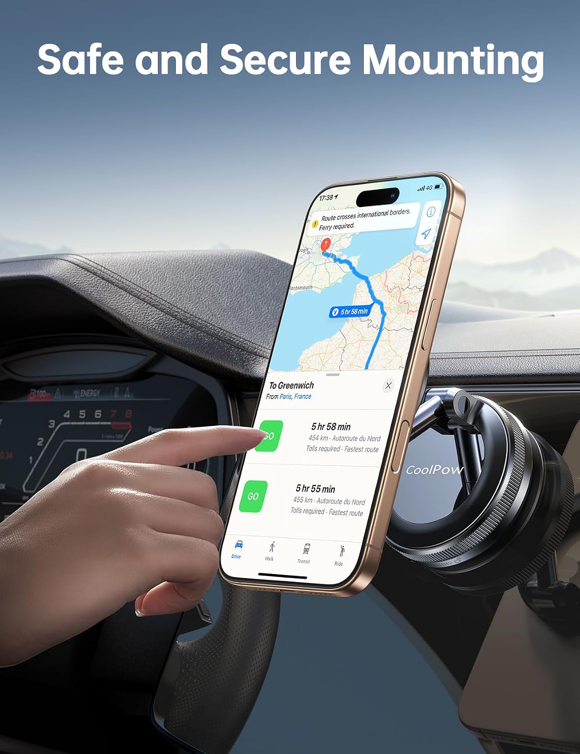 Coolpow【Newest Vacuum Magnetic Phone Holder for Car Phone Holder Mount【Movable Vacuum Suction】Magsafe Car Mount Cell Phone Holders for Your Car Accessories for Women Men for iPhone 17 16-Carbon Fiber