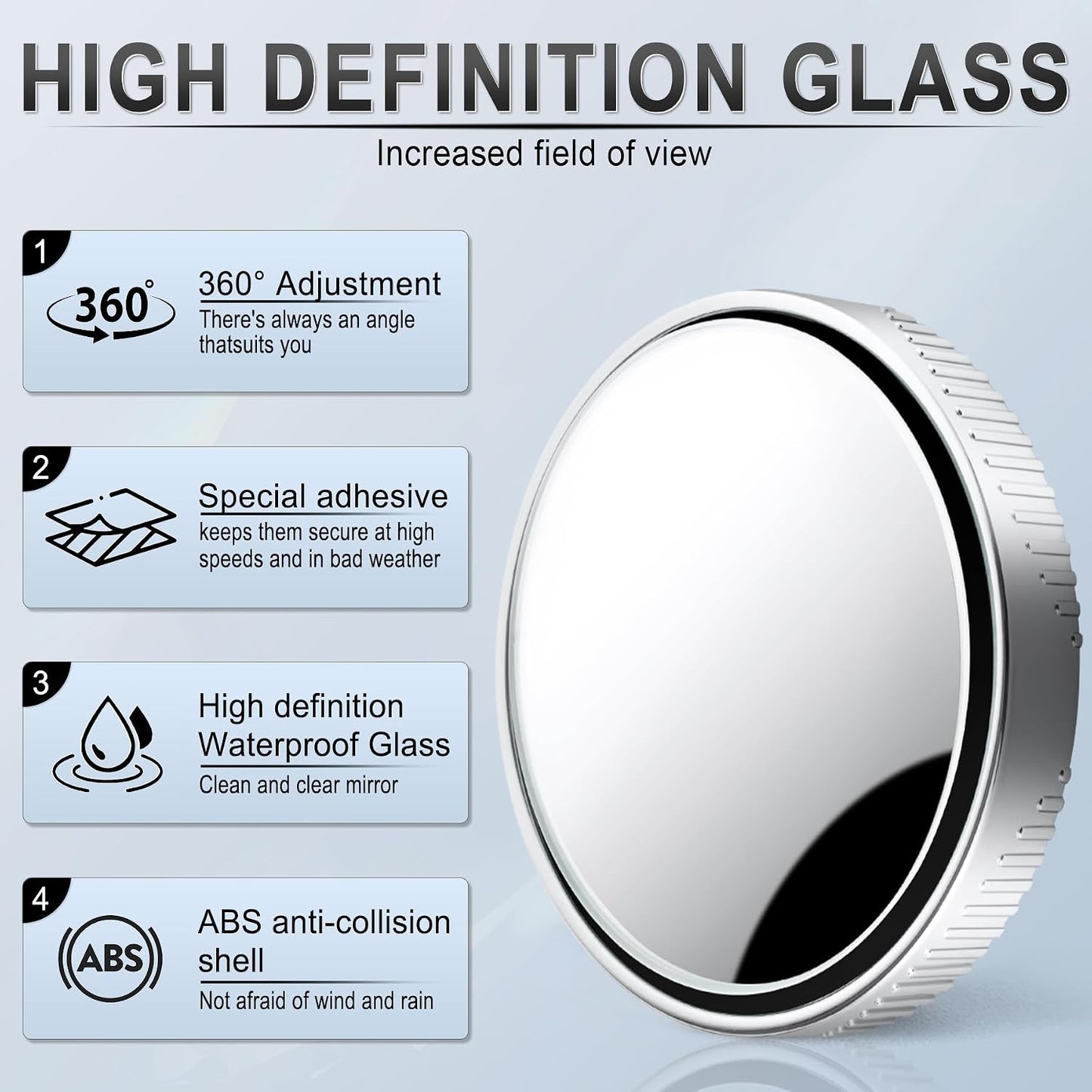 LivTee 2PCS Round Blind Spot Mirror, HD Glass and ABS Housing Convex Wide Angle Rearview Mirror with Adjustable Stick for Universal Car, Black