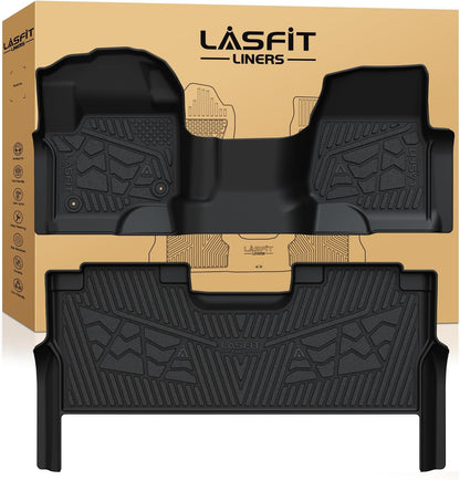 LASFIT Floor Mats for Ford F-150 2021-2026 | F150 Lightning 2022-2025 SuperCrew (Rear w/Fold Flat Storage) Carpet Floor All Weather Car Liners TPE Truck Mats - 1st and 2nd Row, 3pcs Black