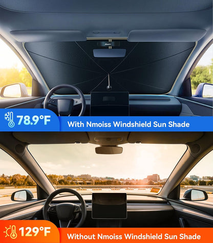 Nmoiss True Dual Layer Air Cooled Windshield Sun Shade Umbrella - [Drive to Superior Coolness & Comfort] Block 99% UV Sun Rays & Heat Damage Keep Cool and Protect Interior Medium