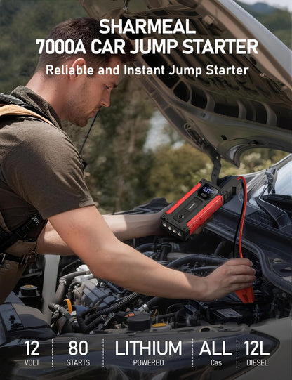 Sharmeal Car Jump Starter 5000A, Jump Starter Battery Pack for 10.0L Gas and 9.0L Diesel, 12V Portable Jump Box with LED Light
