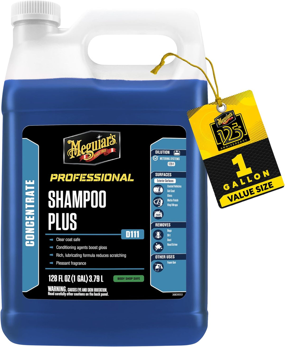 Meguiar's Shampoo Plus, Lubricating Car Wash Soap Lifts Dirt and Grime Off Car Surfaces, Cleans Paint Without Swirling or Scratching, Deepens Gloss and Boosts Shine, 1 Gal