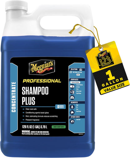 Meguiar's Shampoo Plus, Lubricating Car Wash Soap Lifts Dirt and Grime Off Car Surfaces, Cleans Paint Without Swirling or Scratching, Deepens Gloss and Boosts Shine, 1 Gal