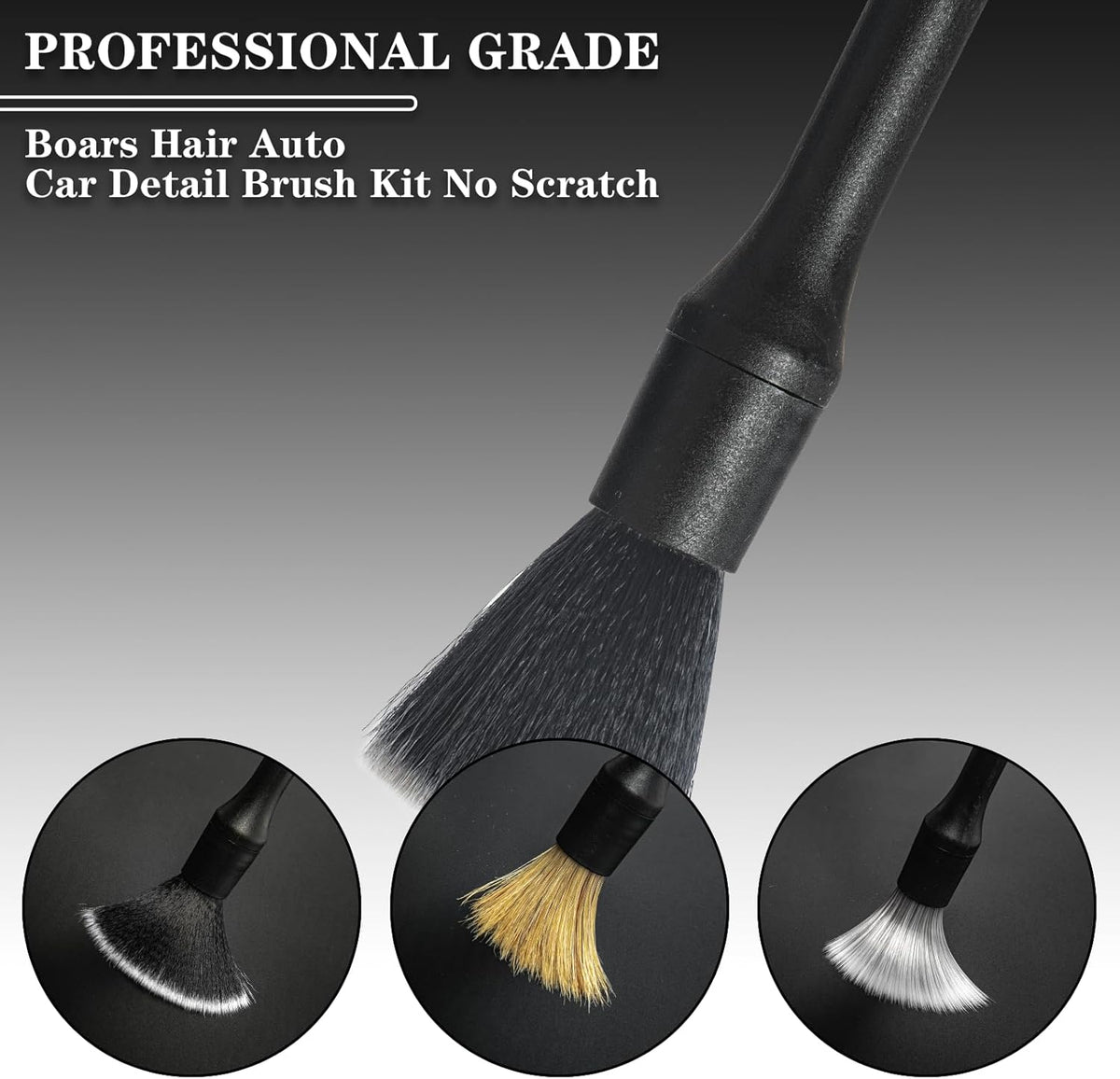 Detailing Brush Set -5 Different Sizes Premium Natural Boar Hair Mixed Fiber Plastic Handle Automotive Detail Brushes for Cleaning Wheels, Engine, Interior, Air Vents, Car, Motorcy