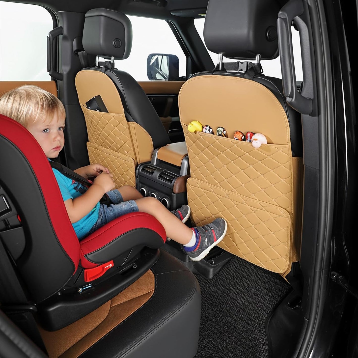 TAIKOO Seat Back Protector + Large Capacity Pocket Storage Organizer,Preventing the Impact of Children Stepping on the Seat Backrest (Black)