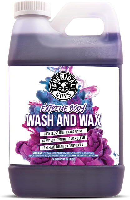 Chemical Guys Extreme Bodywash & Wax Foaming Car Wash Soap - Soap for Foam Cannons, Foam Guns, or Bucket Washes for Cars, Trucks, Motorcycles, RVs, and More, Grape Scent - 128 oz (1 Gallon)