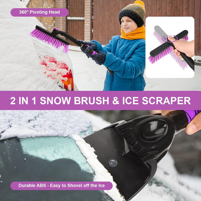 43" Ice Scraper for Car Windshield, Snow Brush with Squeegee, 3 in 1 Snow Removal for Cars with Foam Grip and 180° Pivoting Brush Head for Auto Truck SUV