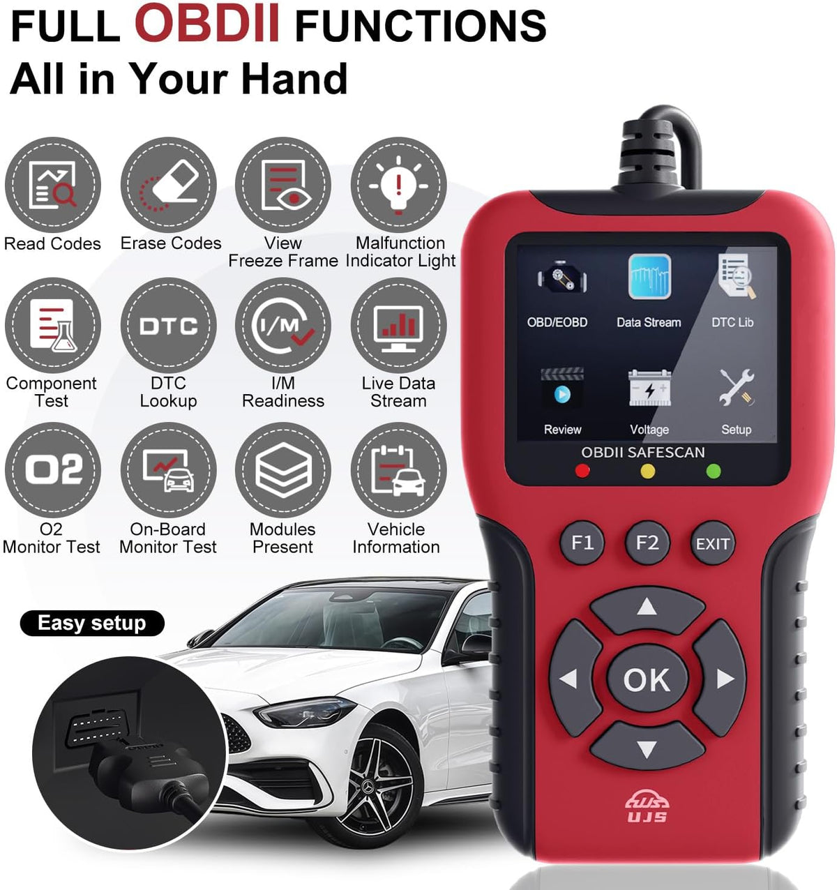 2026 Enhanced Universal OBD2 Scanner, Check Engine Code Reader - 65000+ Fault Codes, Live Data, I/M Readiness, Battery Voltage Check, Read & Clear Error Codes for All OBDII Protocol Car 1996+