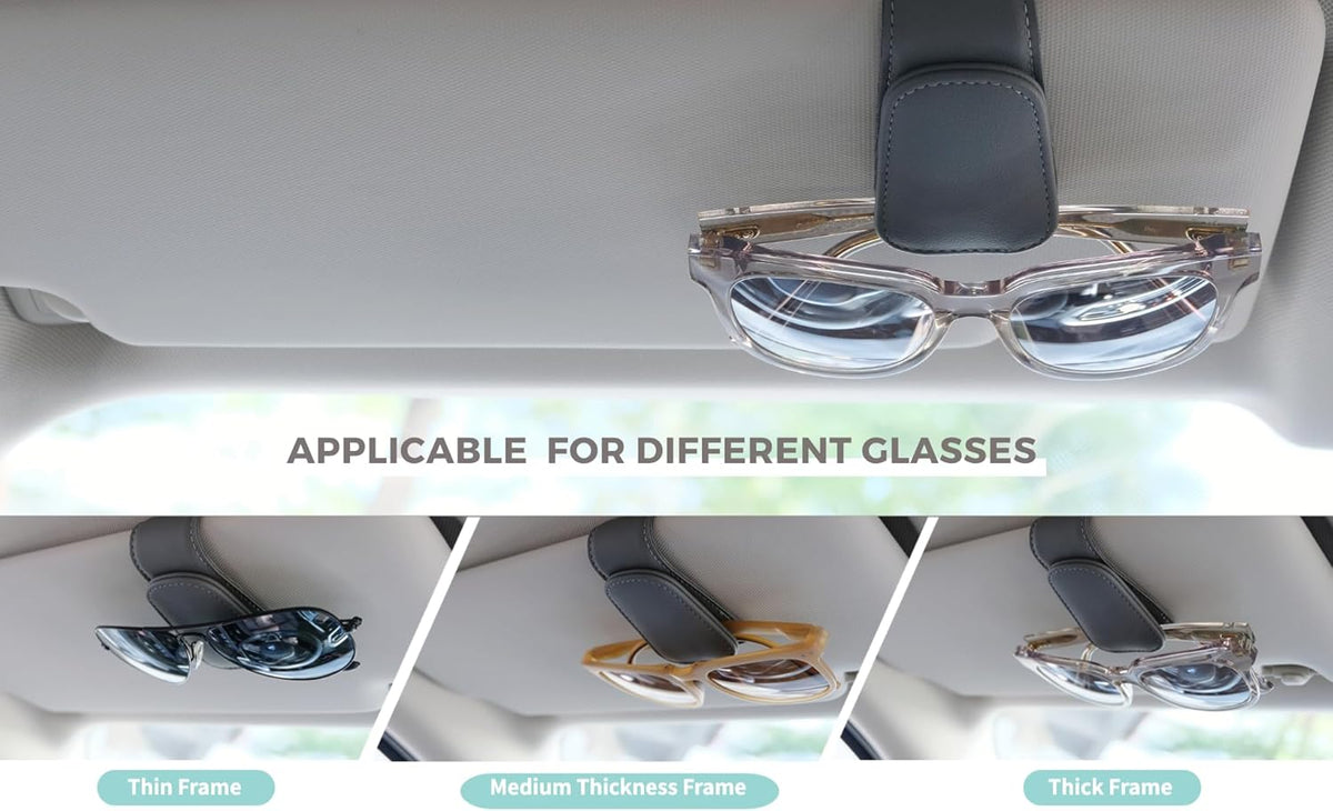 2 Pack Magnetic Leather Sunglass Holder, Eyeglass Hanger Clip for Car Sun Visor, Suitable for Different Size Eyeglasses(Black, 2 Pack)