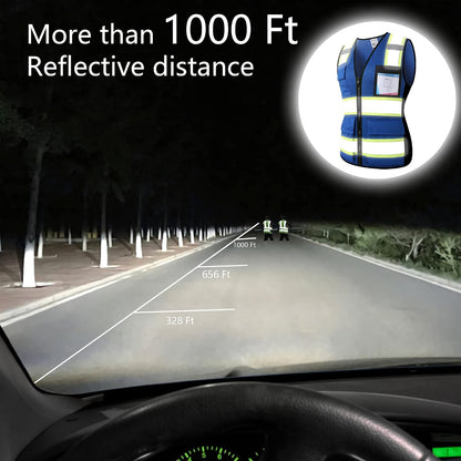 Reflective High Visibility Safety Vest for Men Women with Pockets Zipper Front Meets ANSI/ISEA Standards