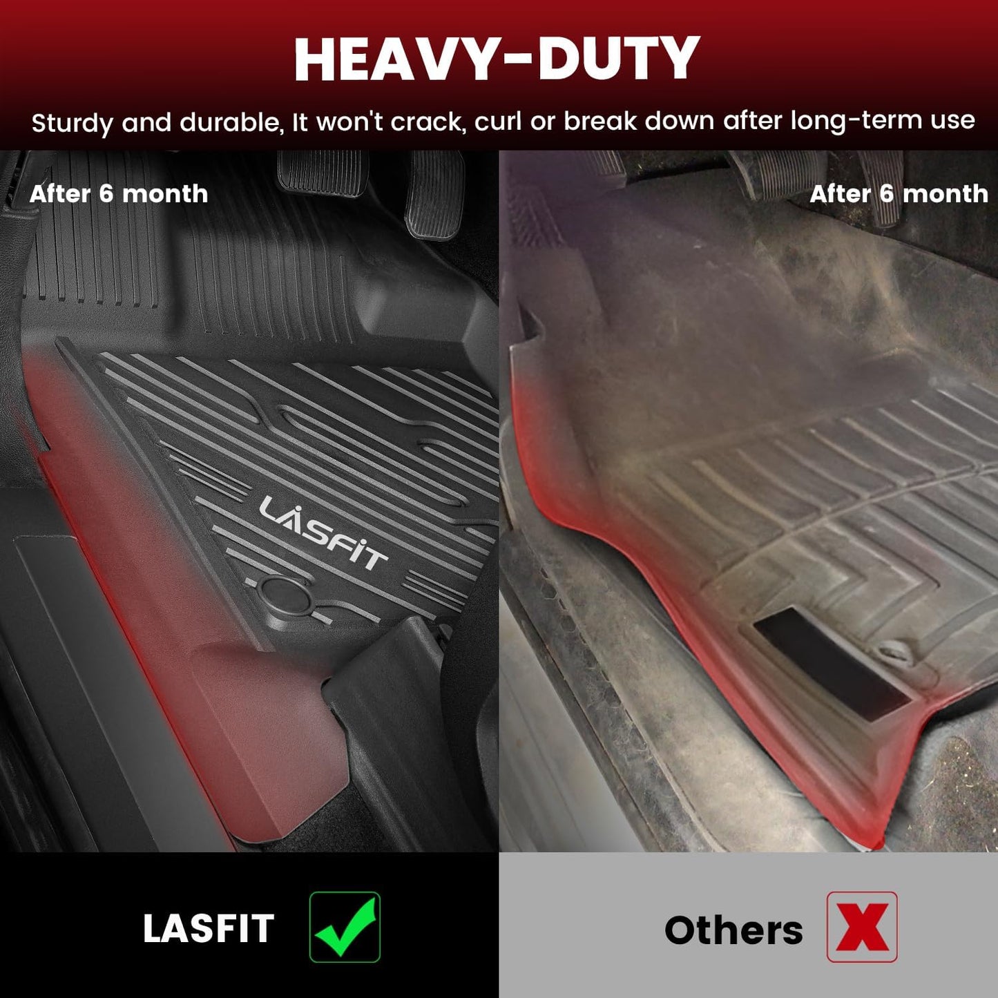 LASFIT Floor Mats for Ford F-150 2021-2026 | F150 Lightning 2022-2025 SuperCrew (Rear w/Fold Flat Storage) Carpet Floor All Weather Car Liners TPE Truck Mats - 1st and 2nd Row, 3pcs Black