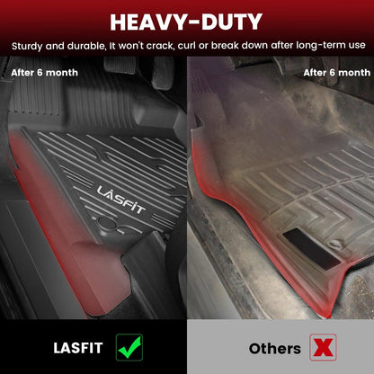 LASFIT Floor Mats for Ford F-150 2021-2026 | F150 Lightning 2022-2025 SuperCrew (Rear w/Fold Flat Storage) Carpet Floor All Weather Car Liners TPE Truck Mats - 1st and 2nd Row, 3pcs Black