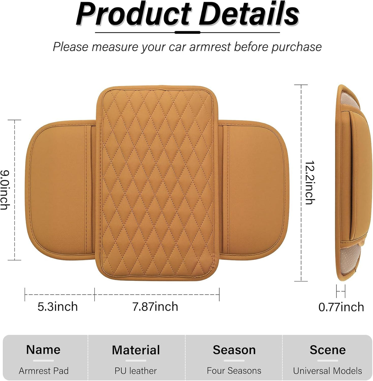 Amiss Car Center Console Cover, Upgraded Leather Car Armrest Cushion with 2 Storage Pockets, Universal Waterproof Cushion Pad, Non-Slip Car Interior Accessories, Fits Most Sedans SUVs Trucks (Black)
