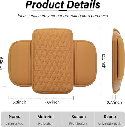 Amiss Car Center Console Cover, Upgraded Leather Car Armrest Cushion with 2 Storage Pockets, Universal Waterproof Cushion Pad, Non-Slip Car Interior Accessories, Fits Most Sedans SUVs Trucks (Black)
