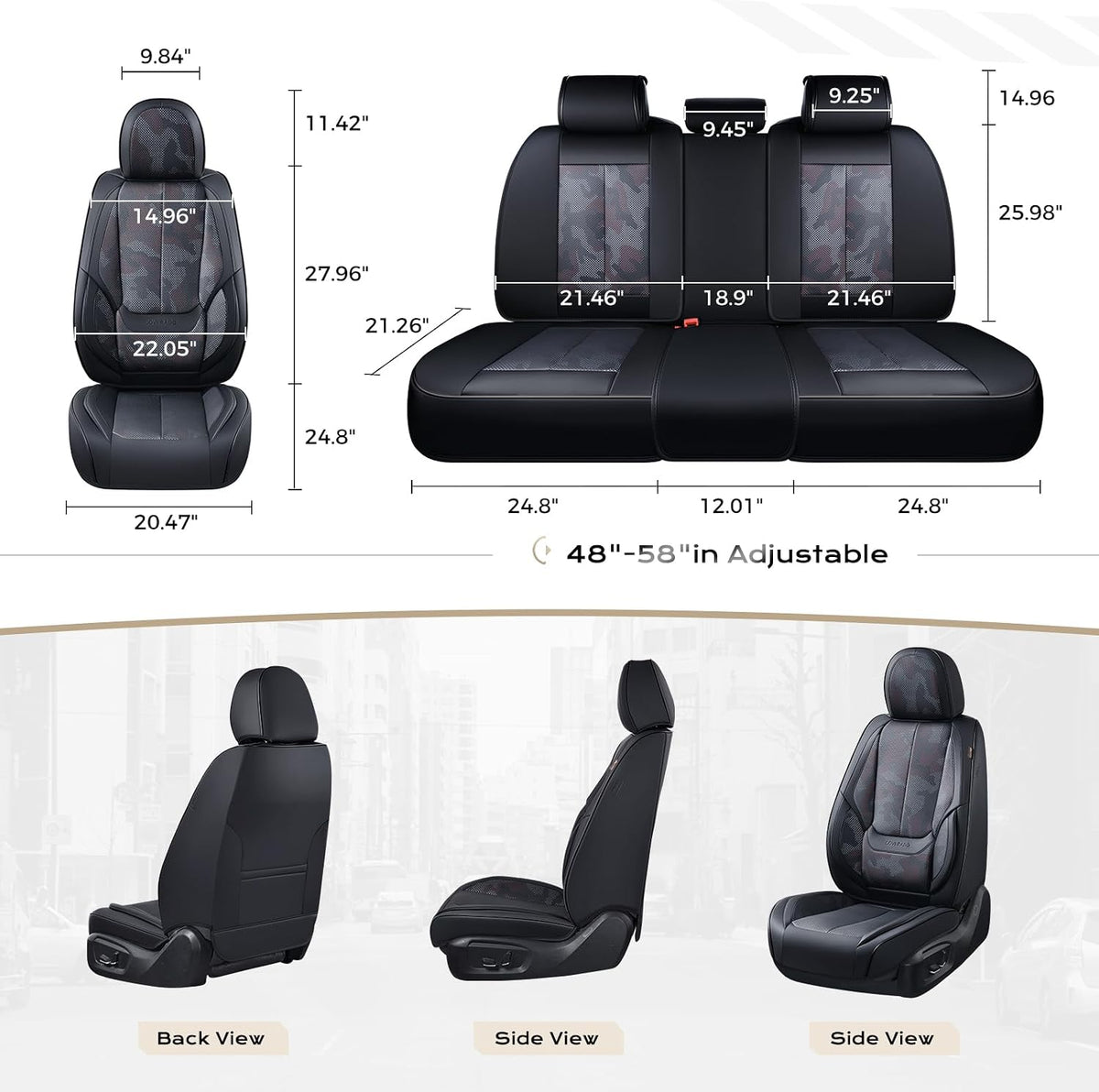 Coverado Seat Covers Full Set, Black Seat Covers for Cars 5 Seats, Car Seat Protector, Waterproof Nappa Leather Car Seat Cushion, Front and Rear Car Seat Cover Fit for Most Sedans SUV Pick-up Truck - Colors B