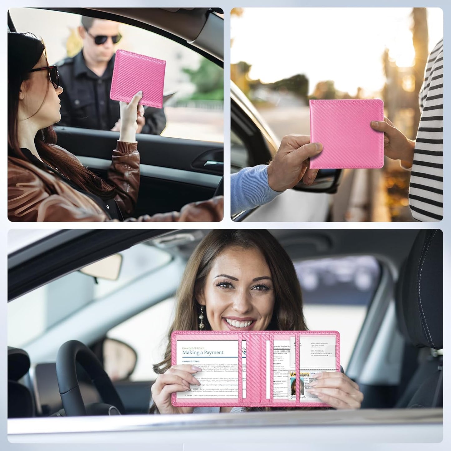 Car Registration and Insurance Card Holder，Vehicle Glove Box Car Organizer，Accessories Case for Storing Driving Licences, Cards, Documents