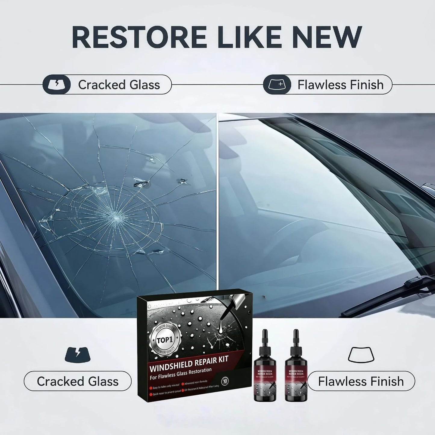 2026 Latest Windshield Repair Kit,Glass Crack Repair Kit,Nano Glass Repair Liquid, Quick Windshield Repair for Chips and Cracks,All Crack Types Windshield Repair Kit,Bulls-Eye and Star Crack.
