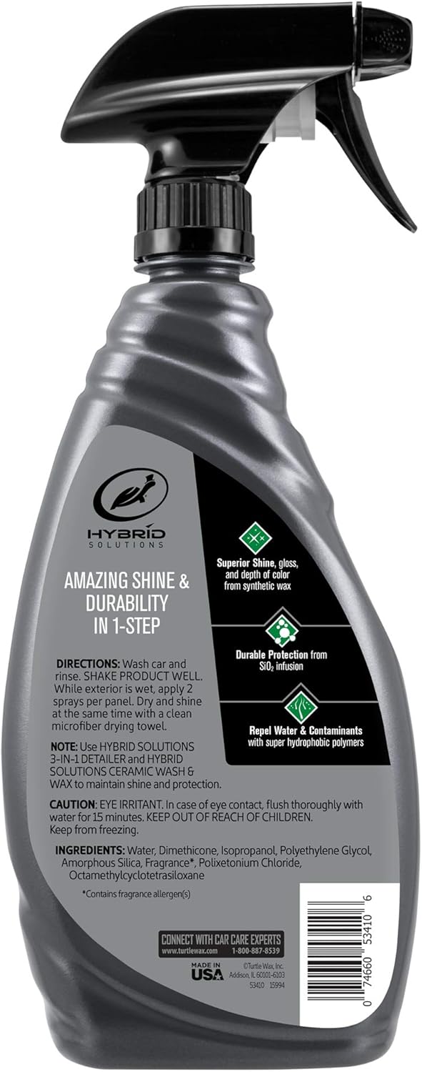 Turtle Wax Hybrid Solutions Ceramic Wet Wax, Spray on Car Wax for 1-Step High Gloss Shine and Ceramic Coating Protection for Paint, Wheels,Glass and More, Extreme Water Beading, 26 oz (Pack of 1)