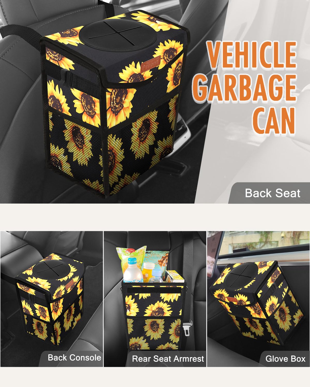 Pritent Car Trash Can with Lid, Cute Leakproof Car Trash Garbage Bag Hanging Vehicle Trash Bin Small Portable Automotive Garbage Cans Organizer for Back/Front Seat/Console(Trapezoid,Black)