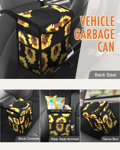 Pritent Car Trash Can with Lid, Cute Leakproof Car Trash Garbage Bag Hanging Vehicle Trash Bin Small Portable Automotive Garbage Cans Organizer for Back/Front Seat/Console(Trapezoid,Black)